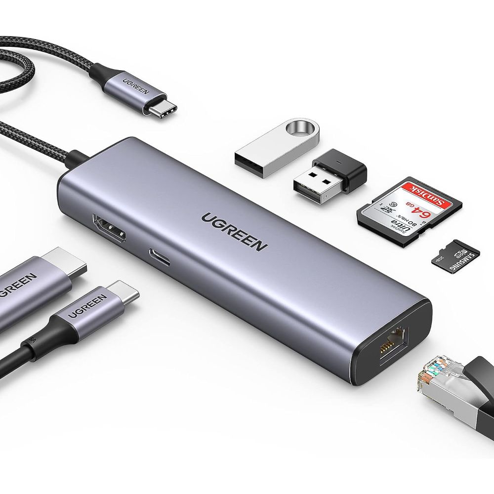 UGREEN 90568 7-IN-1 USB-C TO 2XUSB A, 1X HDMI+RJ45, SD/TF, PD ADAPTER