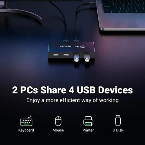 Ugreen 30767 2-In 4-Out USB 2.0 Sharing Switch Box