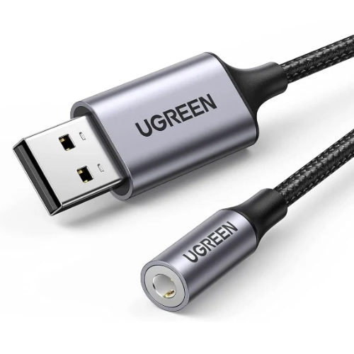 Ugreen 30757 USB 2.0 to 3.5mm Audio Adapter Aluminum Alloy 25cm - Dark Gray