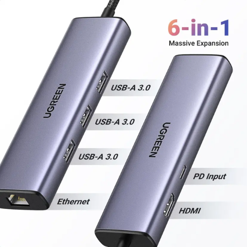 Ugreen 15598 Revodok 1061 6-in-1 USB-C Hub 100W PD 4K@30Hz HDMI