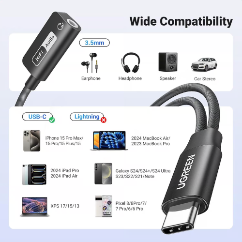 Ugreen 25837 Magnetic 2-in-1 USB-C to 3.5mm Audio Adapter and Charger with PD 60W
