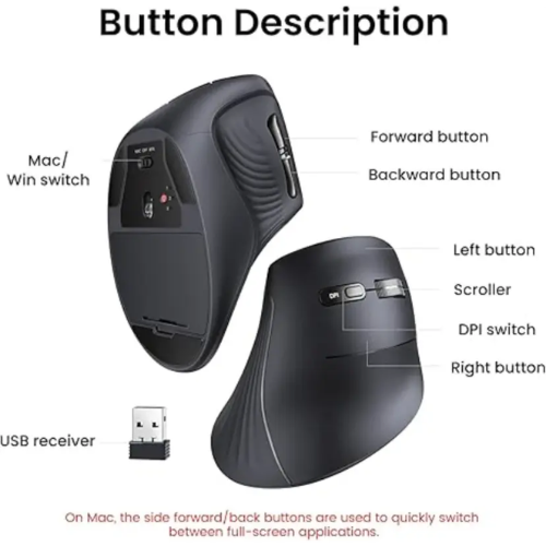 Ugreen 25444 Vertical Mouse Wireless Ergonomic Mouse