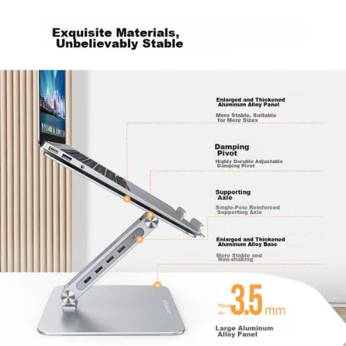 Ugreen 60975 Laptop Stand with Adjustable USB 3.0 Hub Silver