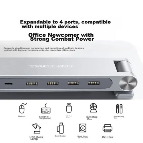 Ugreen 60975 Laptop Stand with Adjustable USB 3.0 Hub Silver